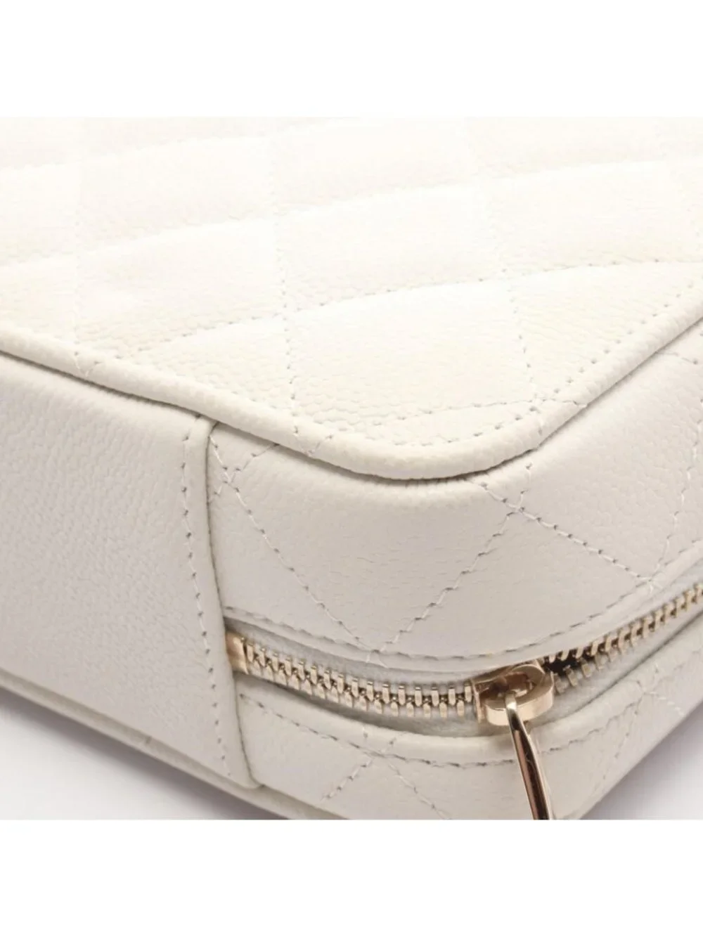 Chanel Shoulder Bag Quilted Vanity Top Handle 2-Way White Caviar Leather Chain